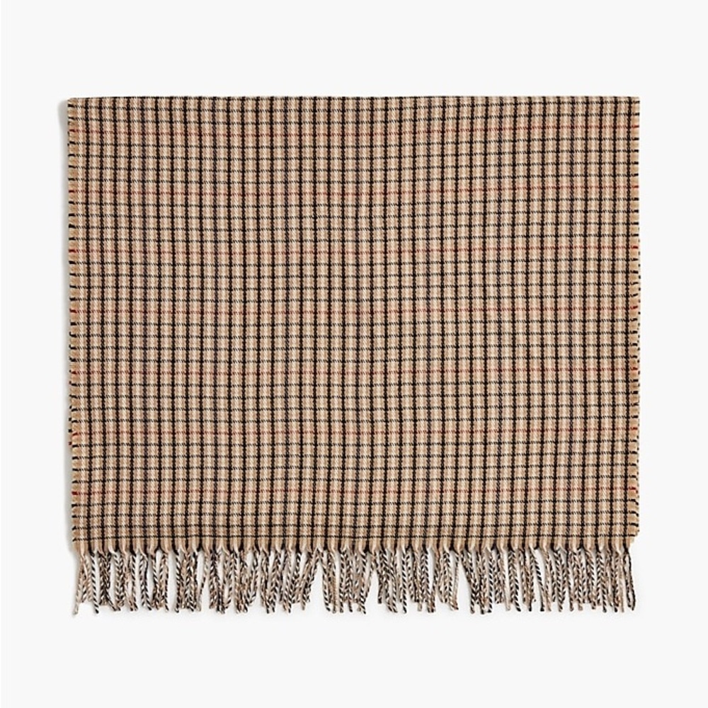 J. Crew NWT Classic Brown Plaid Fringe Scarf One Size - Picture 2 of 8